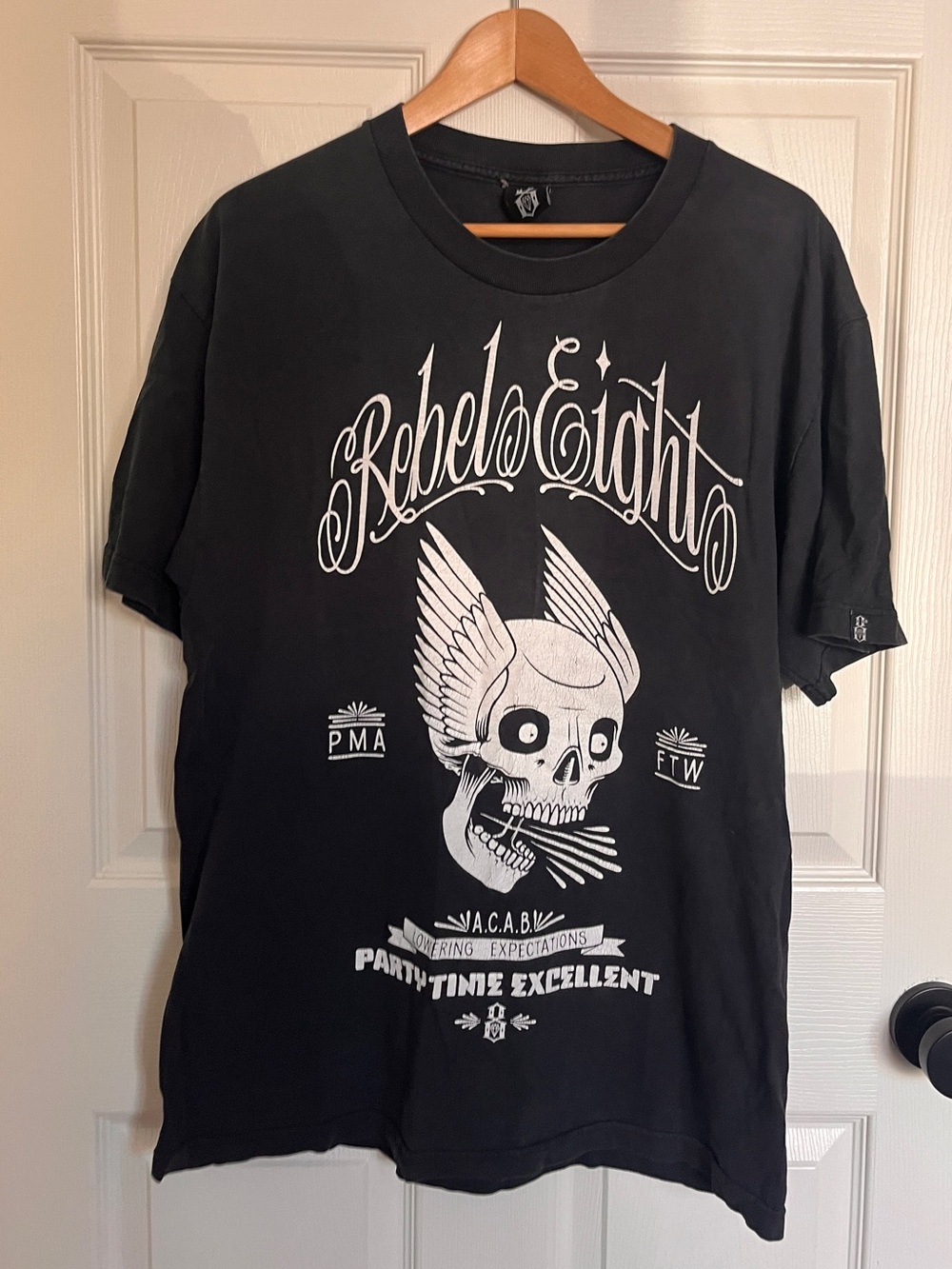 Vintage Rebel Eight Black Skull Graphic Tee